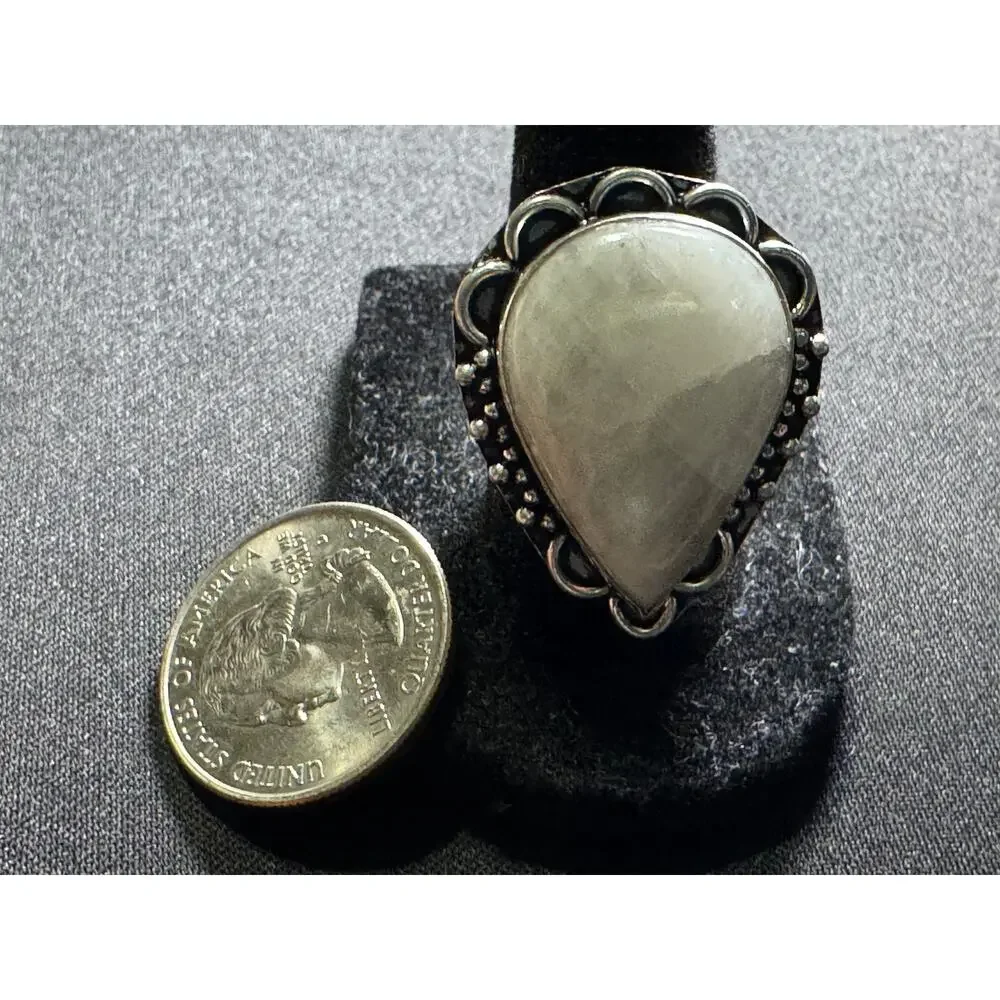 Vintage 925 SIlver Moonstone Teardrop Statement Ring Size 8